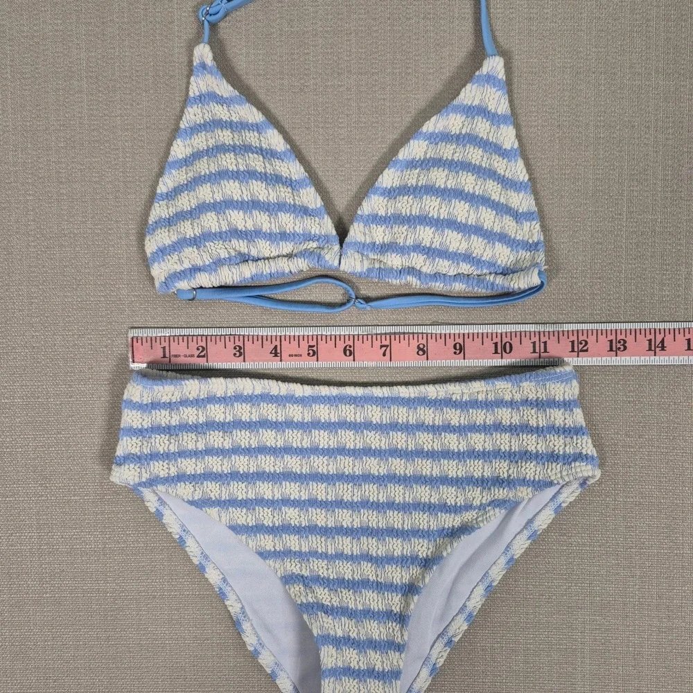 Girls Blue White Striped Smocked Halter Bikini Set Size 11Y